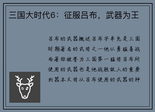 三国大时代6：征服吕布，武器为王