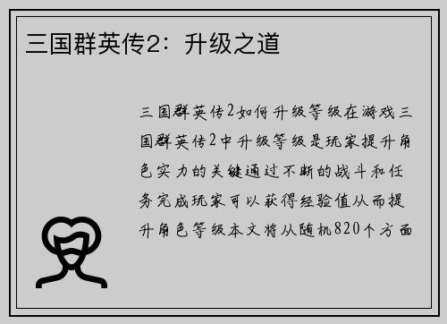 三国群英传2：升级之道