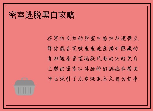 密室逃脱黑白攻略